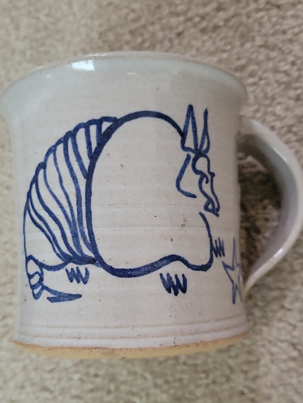 Handmade Ceramic Mug with  Blue Leaf Motif, Armadillo, Texas